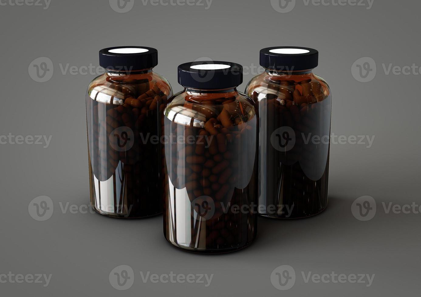 Bouteille de vitamines 3D isolée sur fond gris foncé. adapté à votre élément de conception. photo