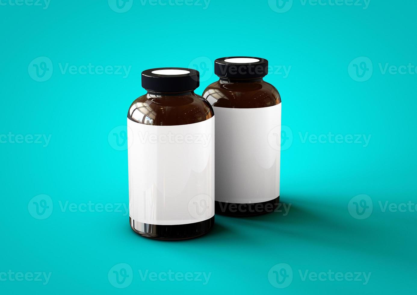 Bouteille de vitamines 3D isolée sur fond bleu toscha. adapté à votre élément de conception. photo