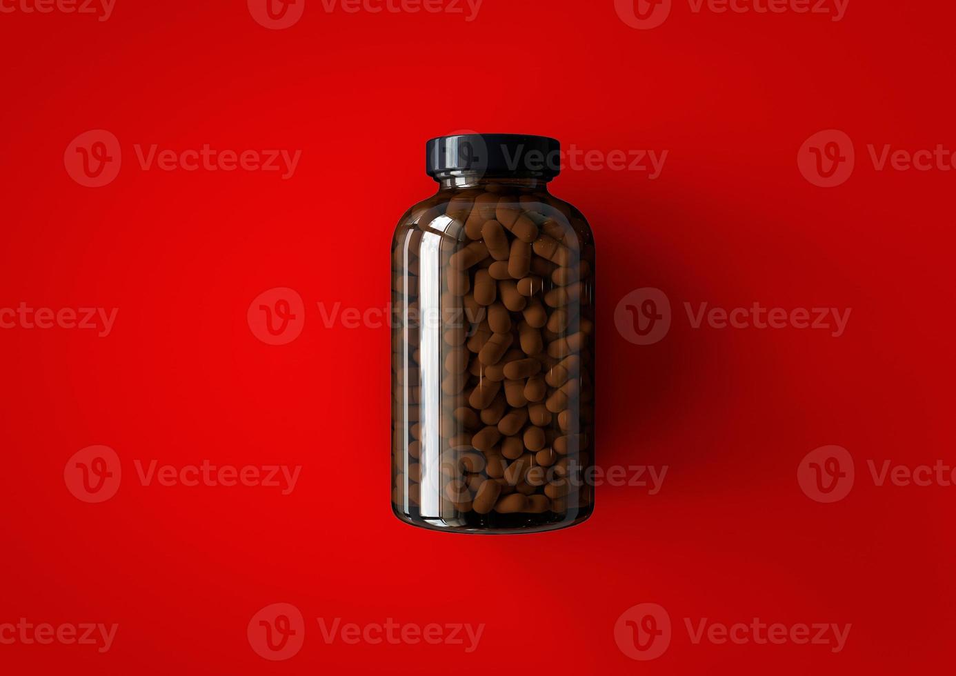 Bouteille de vitamines 3D isolée sur fond rouge. adapté à votre élément de conception. photo