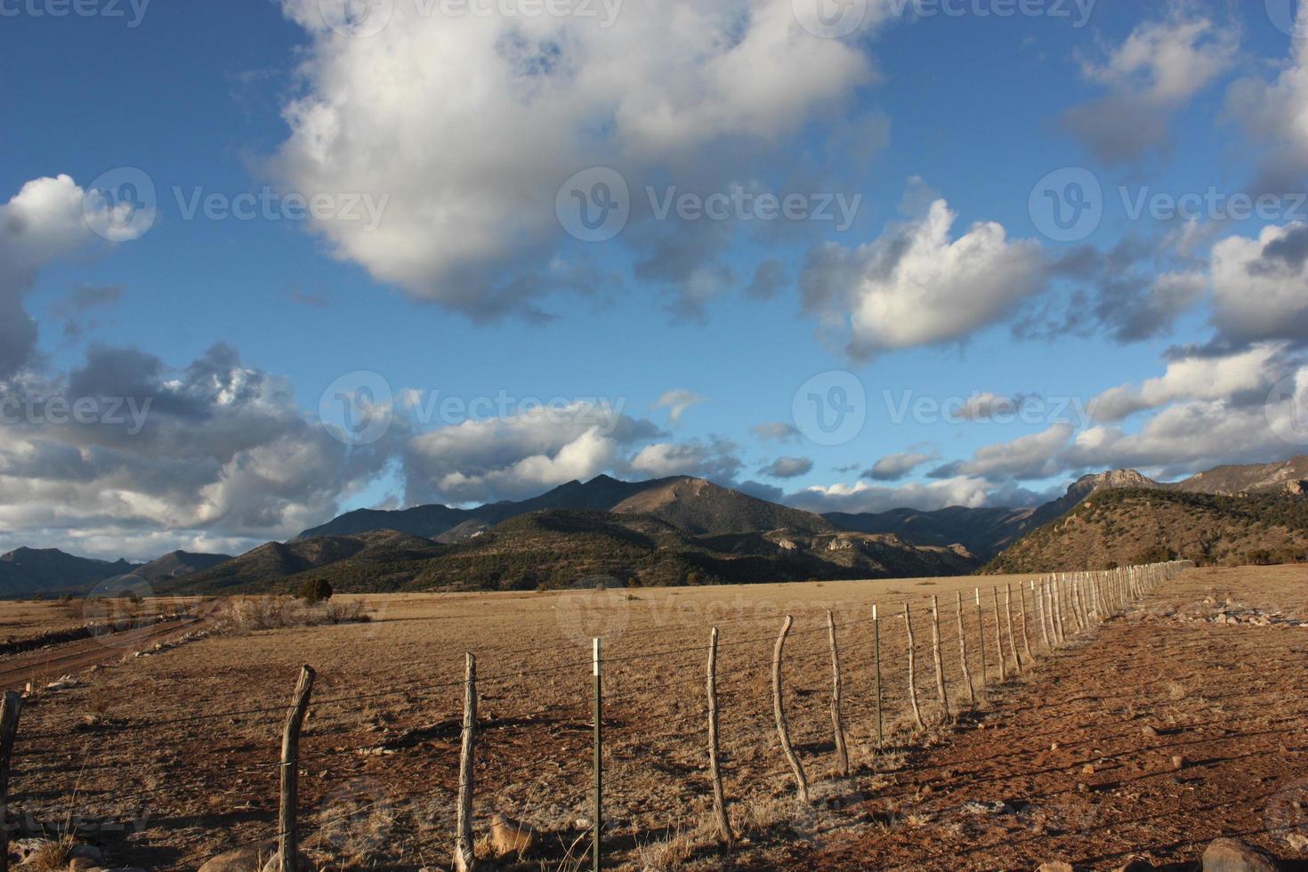 vue sur la montagne de la forêt nationale de gila avec un premier plan angulaire et un beau ciel photo
