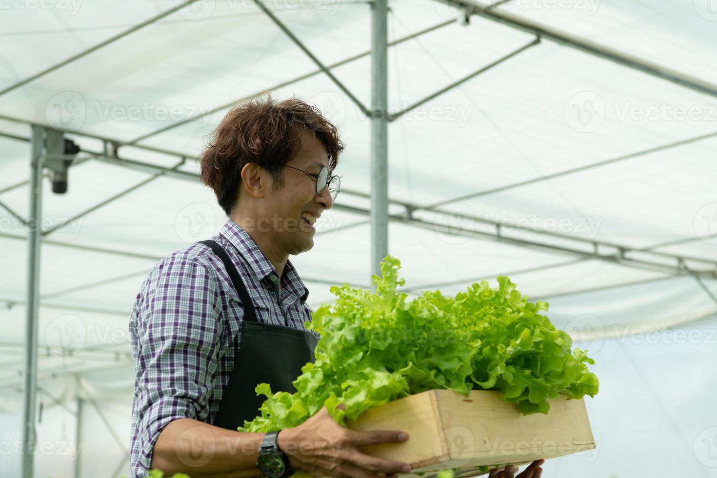 une nouvelle génération de jeunes hommes asiatiques avec une entreprise de légumes biologiques photo