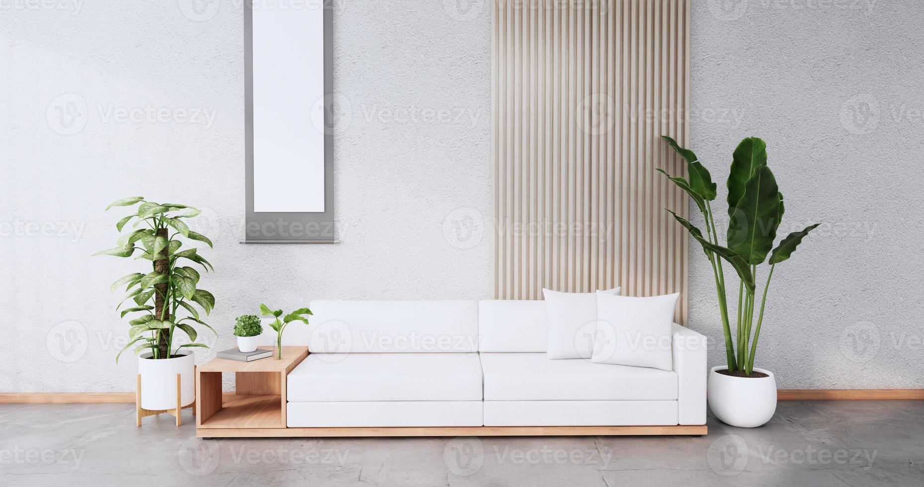 meubles de canapé et maquette de conception de chambre moderne rendu minimal.3d photo