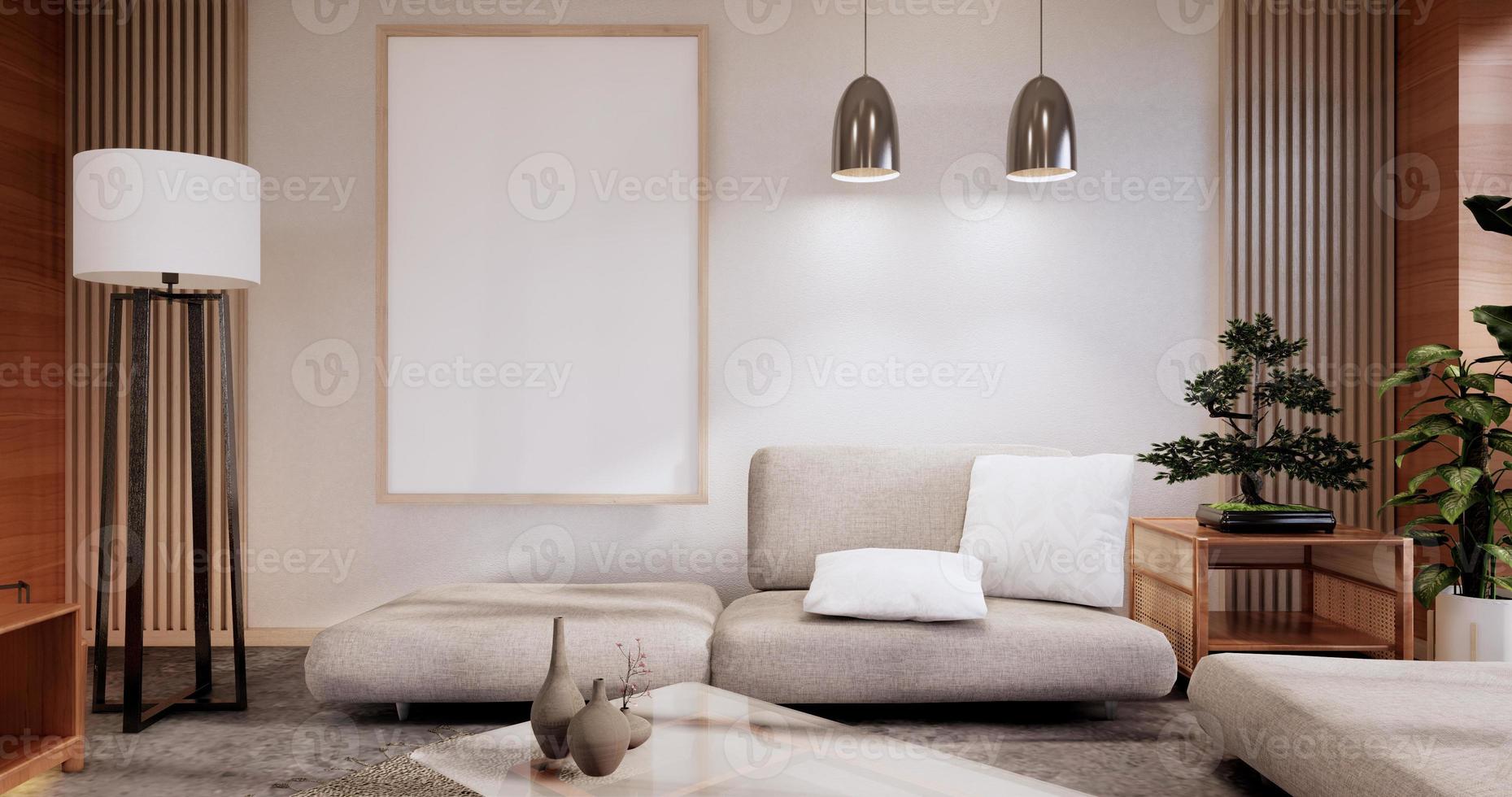 meubles de canapé et design de chambre moderne rendu minimal.3d photo