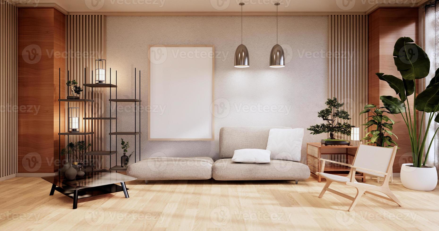 meubles de canapé, chambre moderne design japonais, rendu minimal.3d photo