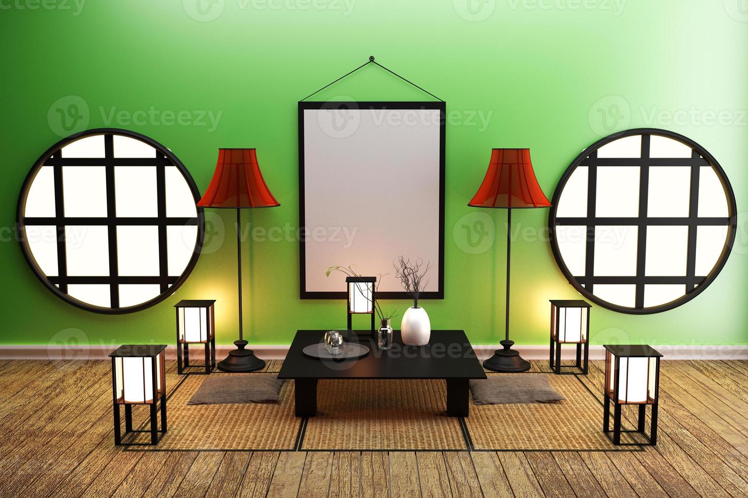 chambre design de style japonais. rendu 3D photo