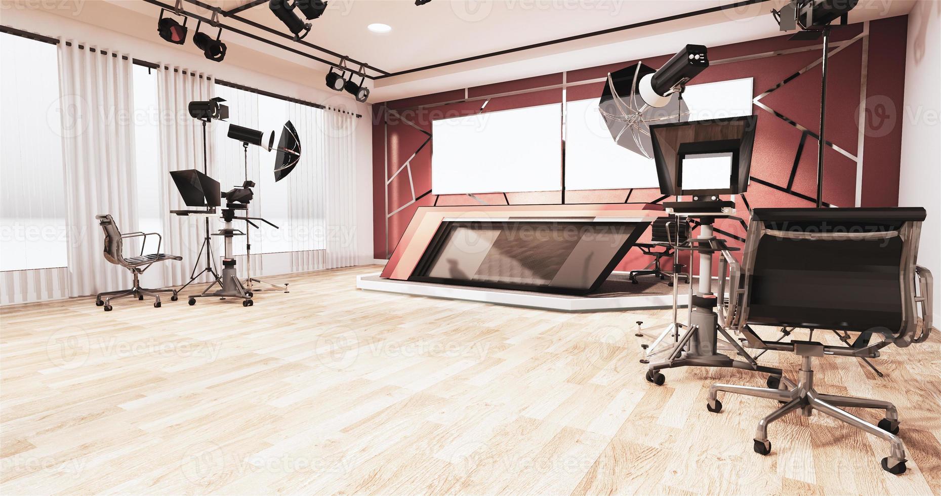 News studio room design aluminium garniture or sur mur rouge, toile de fond pour les émissions de télévision.rendu 3d photo