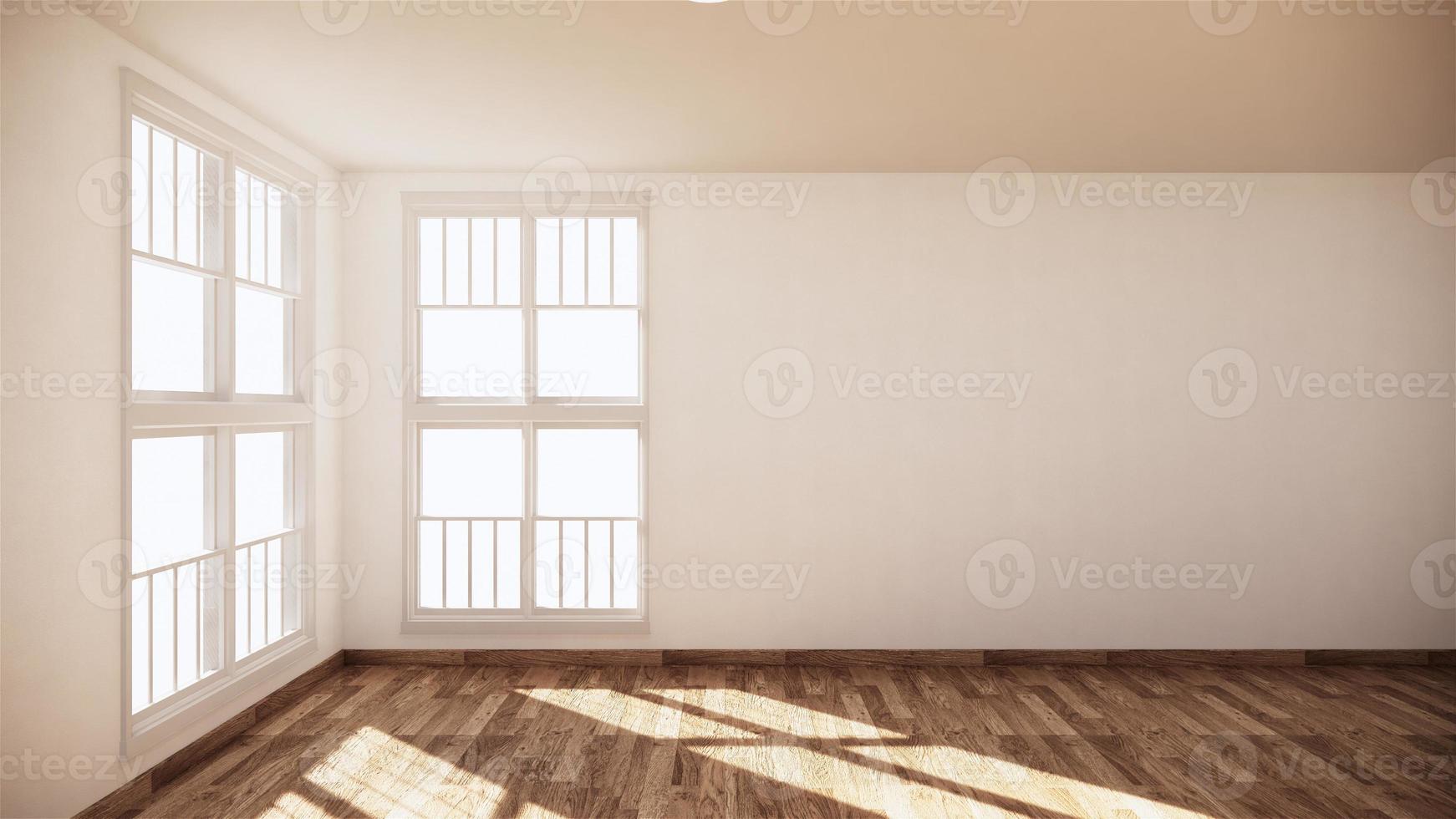 salle vide blanche sur plancher en bois design d'intérieur. rendu 3D photo