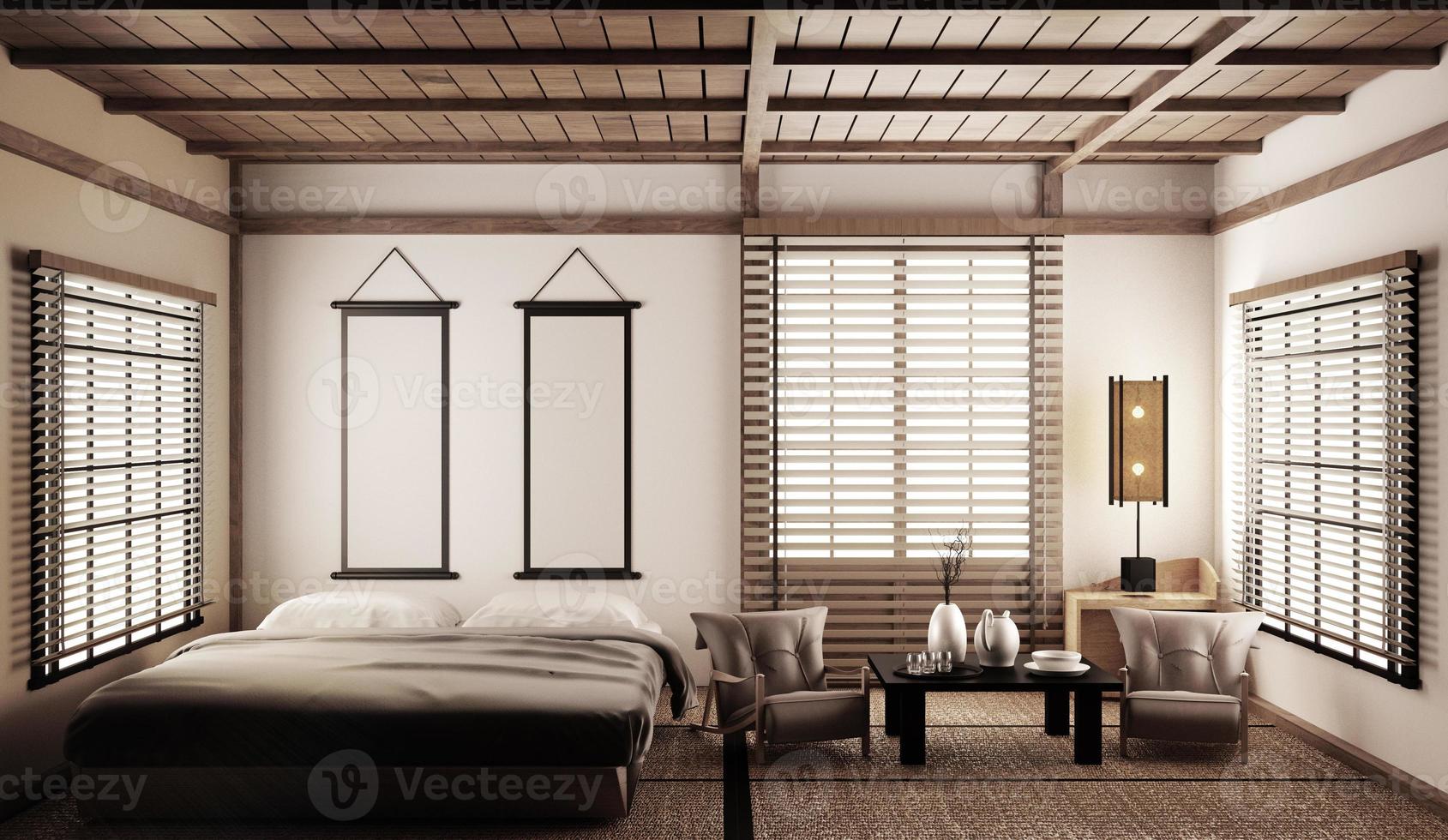 Maquette de chambre à coucher de style japonais moderne de luxe intérieur, concevant la plus belle. rendu 3D photo