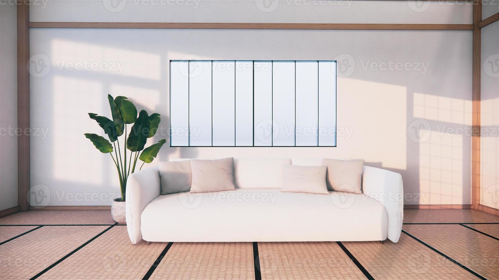 canapé de style japonais sur la chambre japon et la toile de fond blanche offre une fenêtre pour l'édition. rendu 3d photo