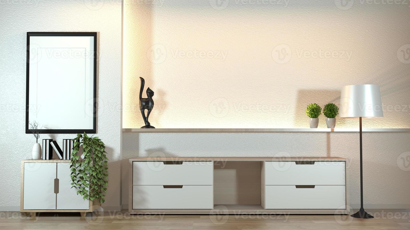 armoire dans un salon zen moderne avec décoration de style zen sur un mur blanc design caché light.3d rendu photo