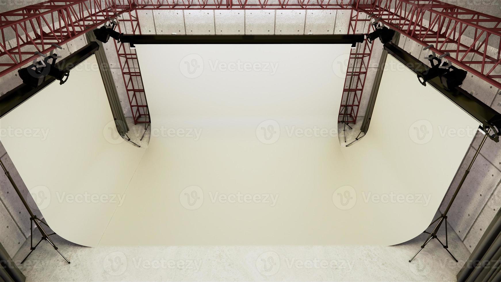 studio - studio de cinéma moderne avec écran blanc. rendu 3D photo