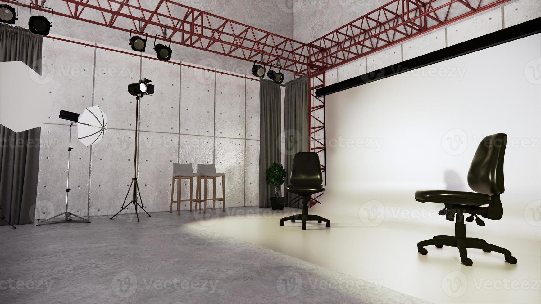studio - studio de cinéma moderne avec écran blanc. rendu 3D photo