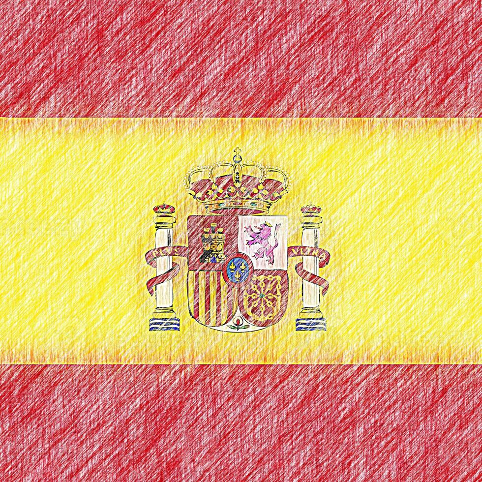 Espagne drapeau crayon La peinture photo. Espagnol emblème ombragé dessin toile. photo