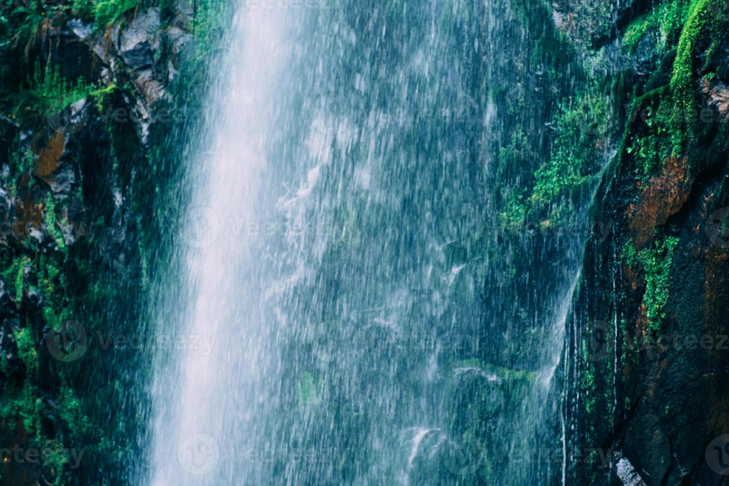 belle cascade dans la forêt verte dans la jungle se compose d'eau photo