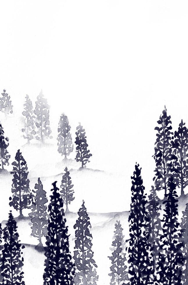 peinture de paysage de montagnes et de vallées à la chinoise. les paysages naturels sont peints à l'encre noire pour les arrière-plans, les imprimés, les décorations de chambre, les motifs naturels, etc. photo