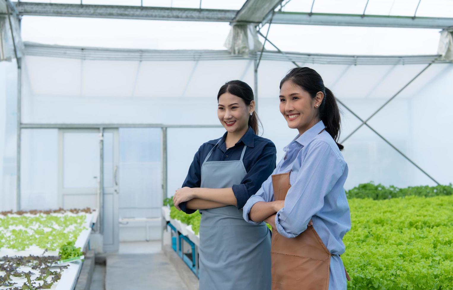 Deux jeunes femmes d'affaires propriétaire de potager bio souriant joyeusement photo