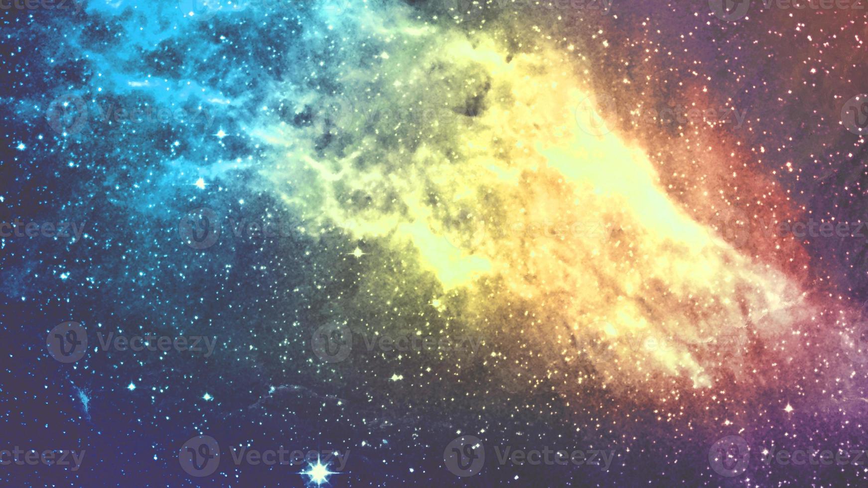 infini beau cosmos fond jaune et bleu foncé avec nébuleuse, amas d'étoiles dans l'espace. beauté de l'univers sans fin rempli d'étoiles. art cosmique, fond d'écran de science-fiction photo
