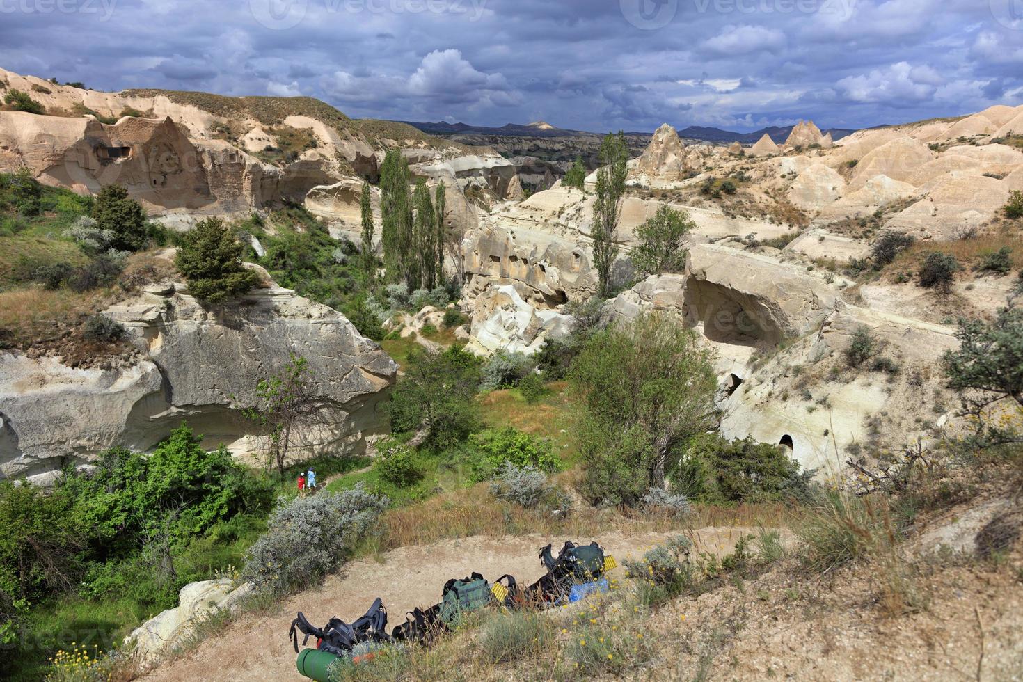 fascinant paysage de vallée contrasté avec des falaises en cappadoce photo