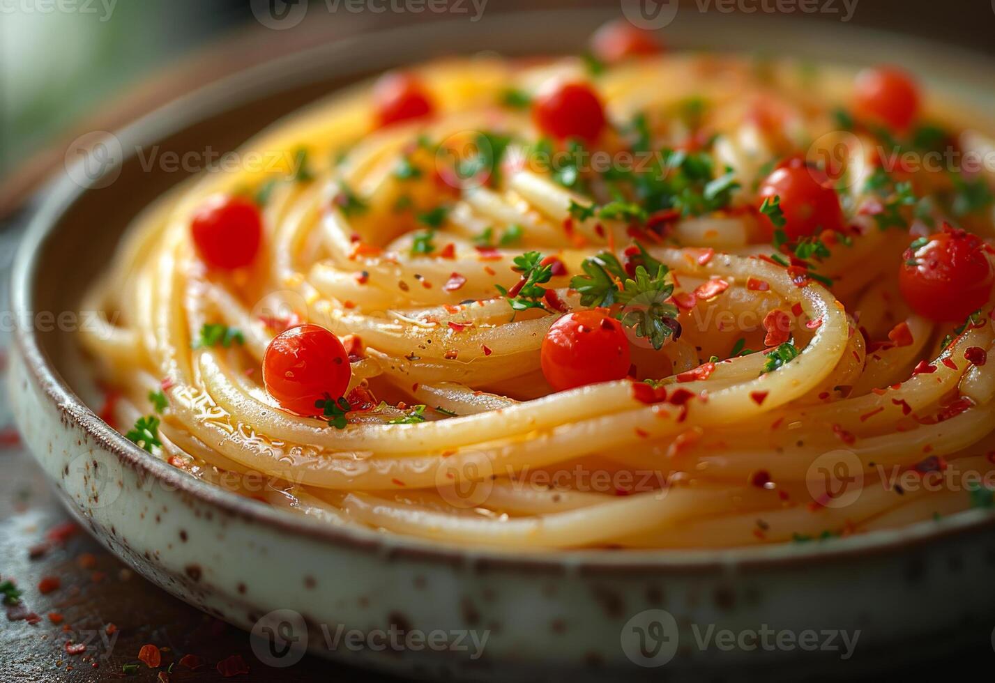 bol de spaghetti avec tomates photo