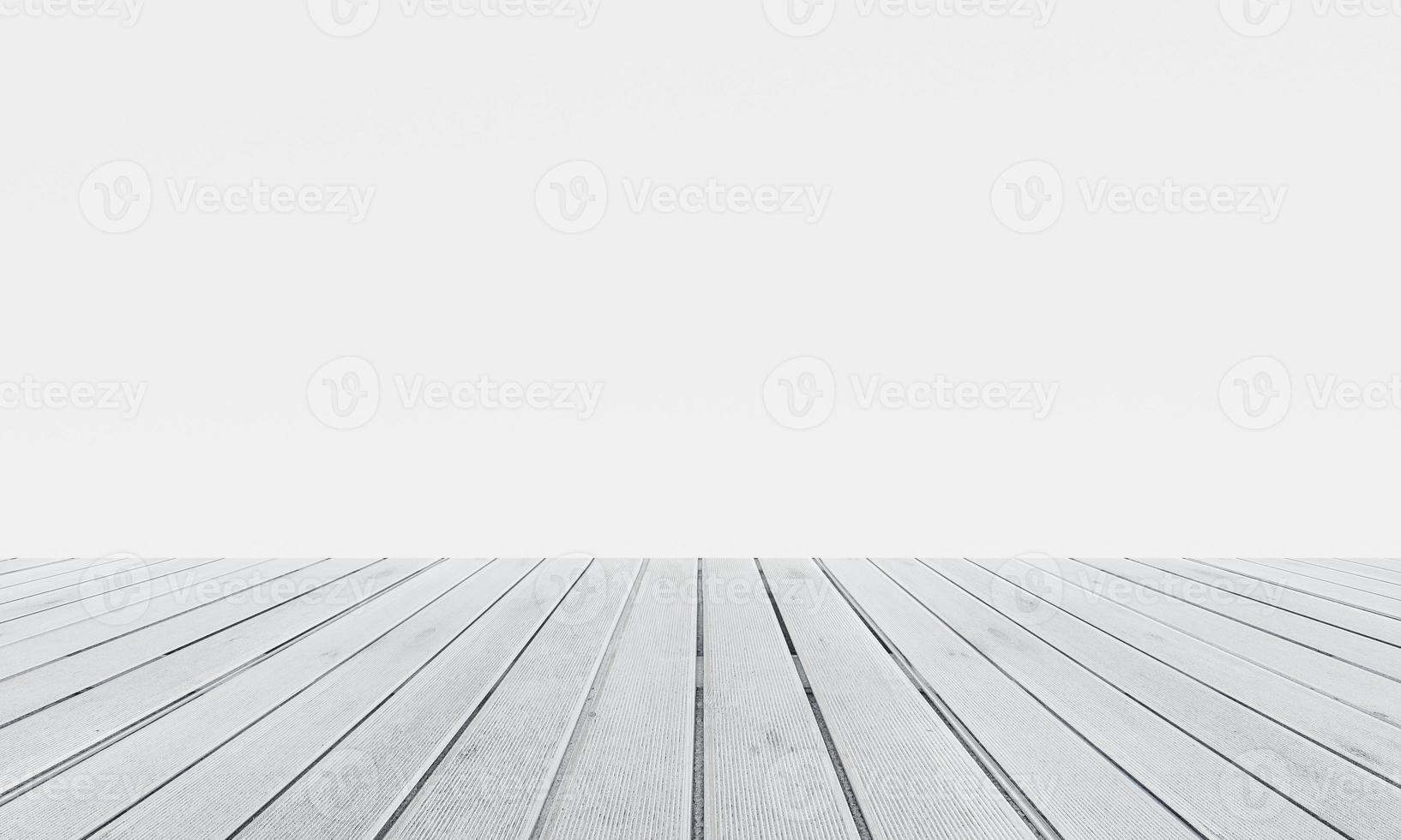 salle vide avec plancher en bois blanc ou fond de bureau. dessus de table pour la publicité et l'espace de copie. architecture et concept d'intérieur. rendu d'illustration 3D photo