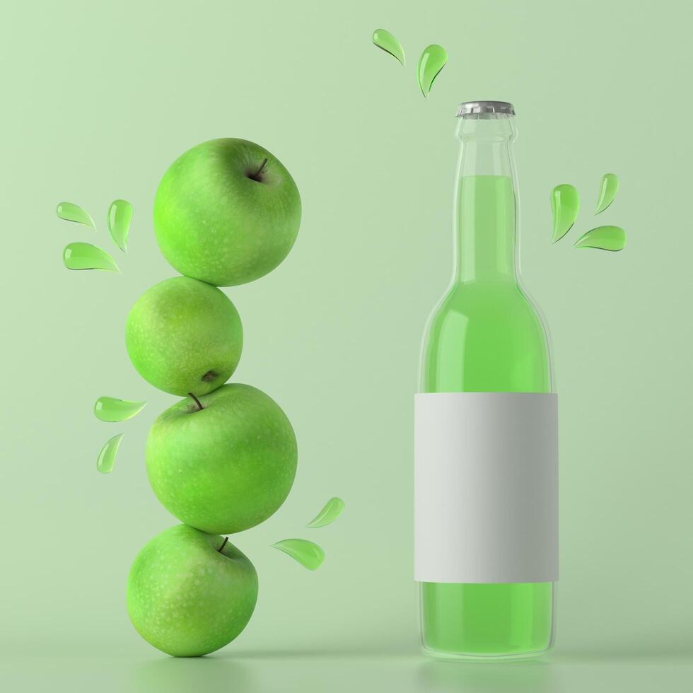 une bouteille utilisée pour contenir du jus de pomme avec de la pomme photo