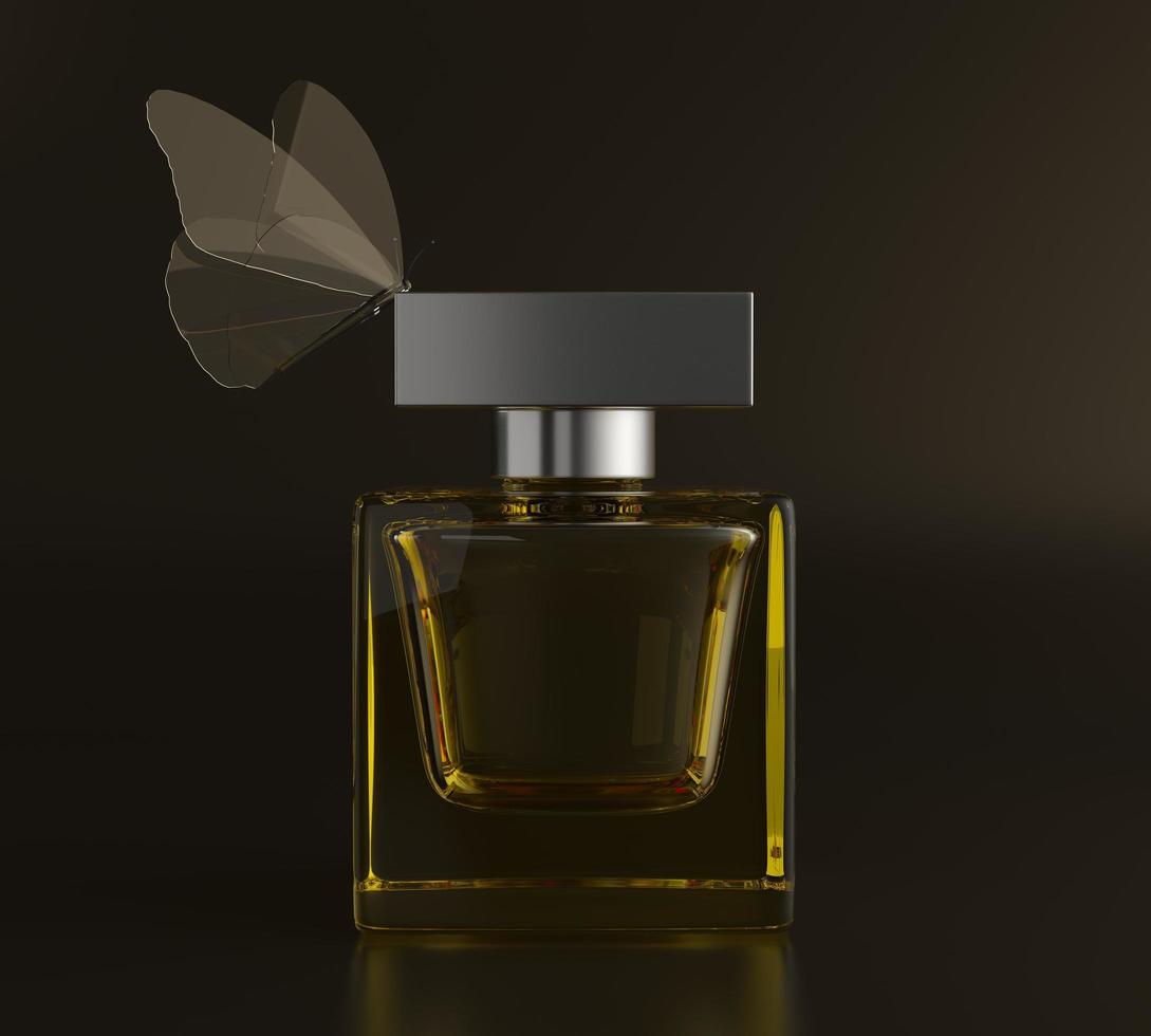 impression vectorielle de parfum. bouteille jaune haute couture, illustration élégante de beauté. liquide aromatique. parfum cosmétique photo