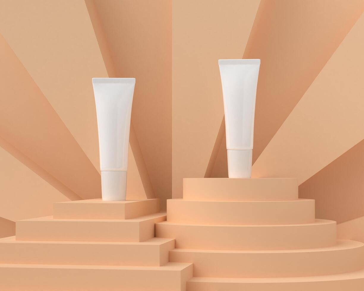 tube compressible pour appliquer de la crème ou des cosmétiques sur un fond orange pastel. photo