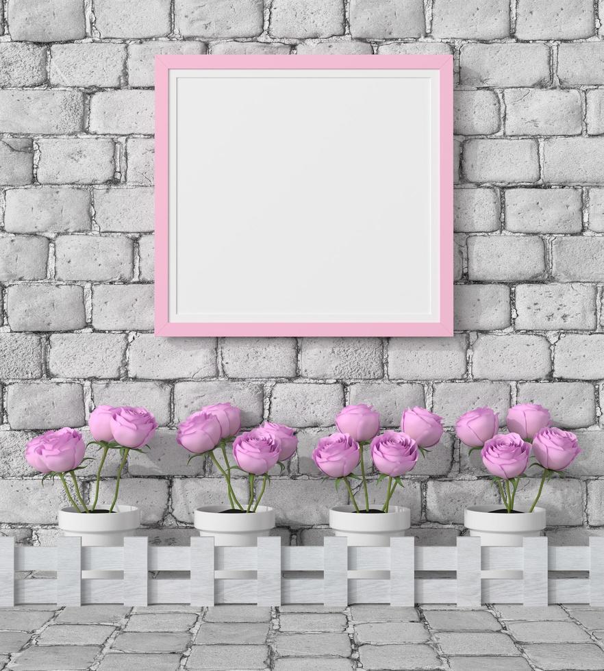 cadre photo mural de salon avec vase rose, style 3d