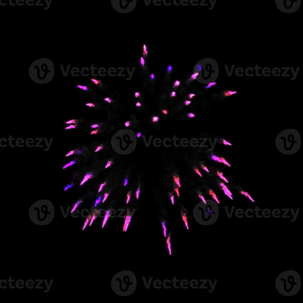 des feux d'artifice violet clair éclatent dans l'air illuminent le ciel avec un spectacle éblouissant et des festivals de feux d'artifice colorés sur fond noir. photo