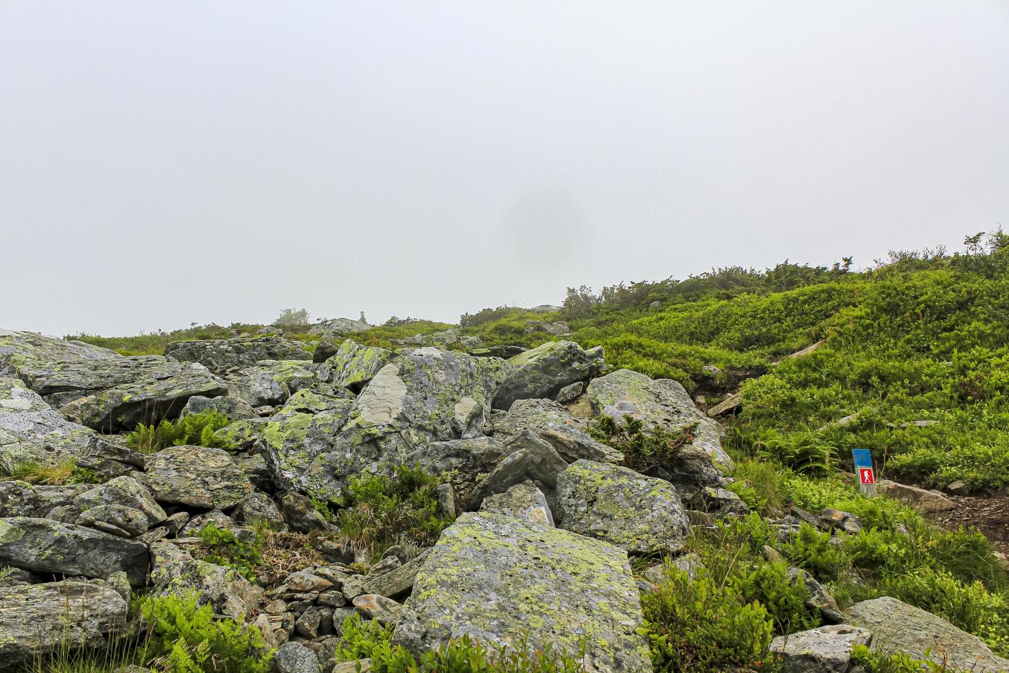 sentier de randonnée entre les falaises rocheuses sur la montagne veslehodn veslehorn, norvège.. photo