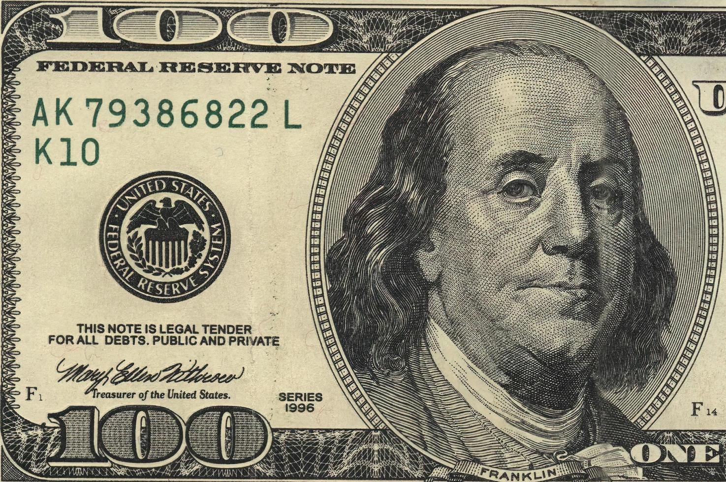 États-Unis billet de cent dollars en gros plan photo