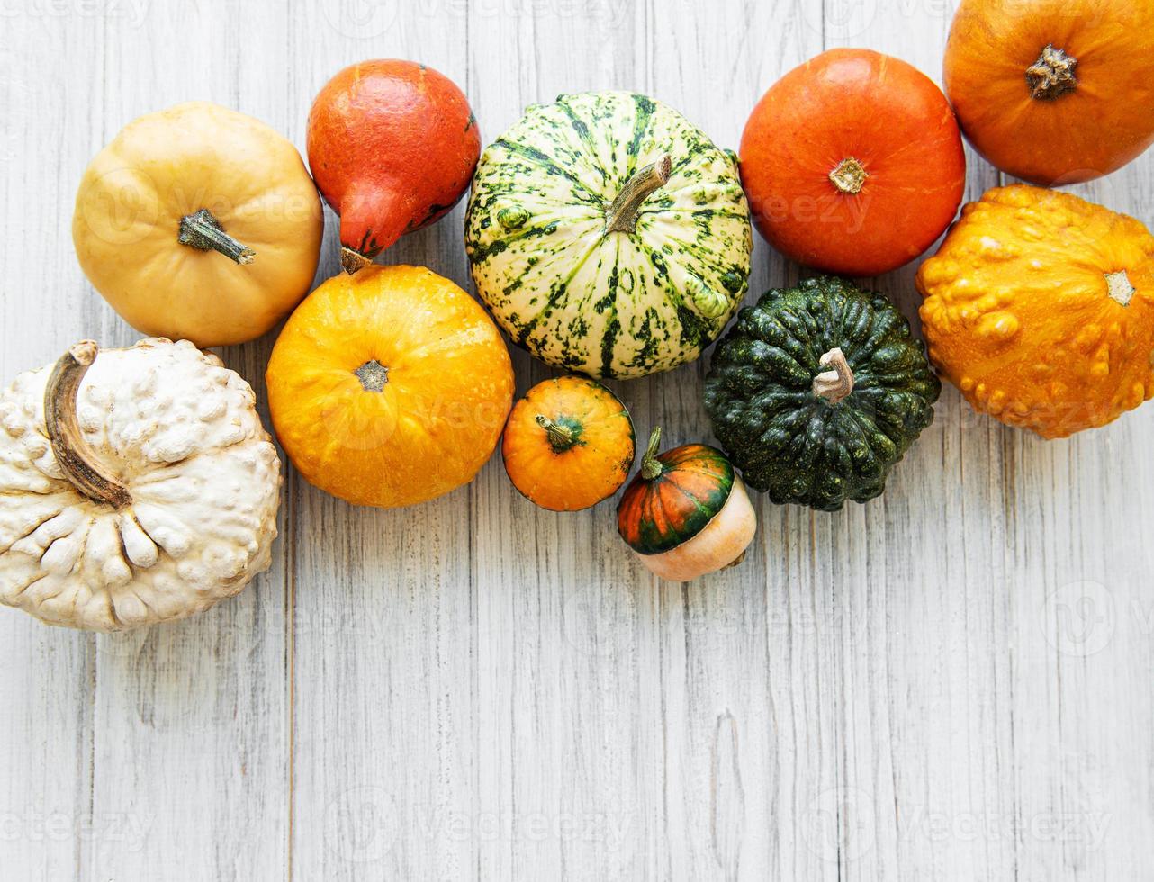 citrouilles sur une table en bois photo