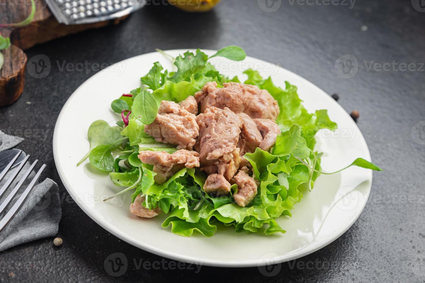 salade foie de morue repas de fruits de mer collation alimentaire fond photo