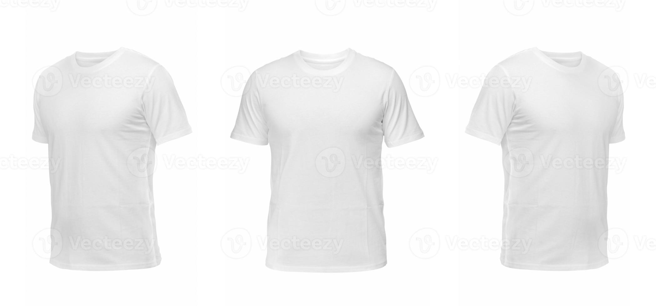 t-shirt blanc sans manches. t-shirt vue de face trois positions sur fond blanc photo
