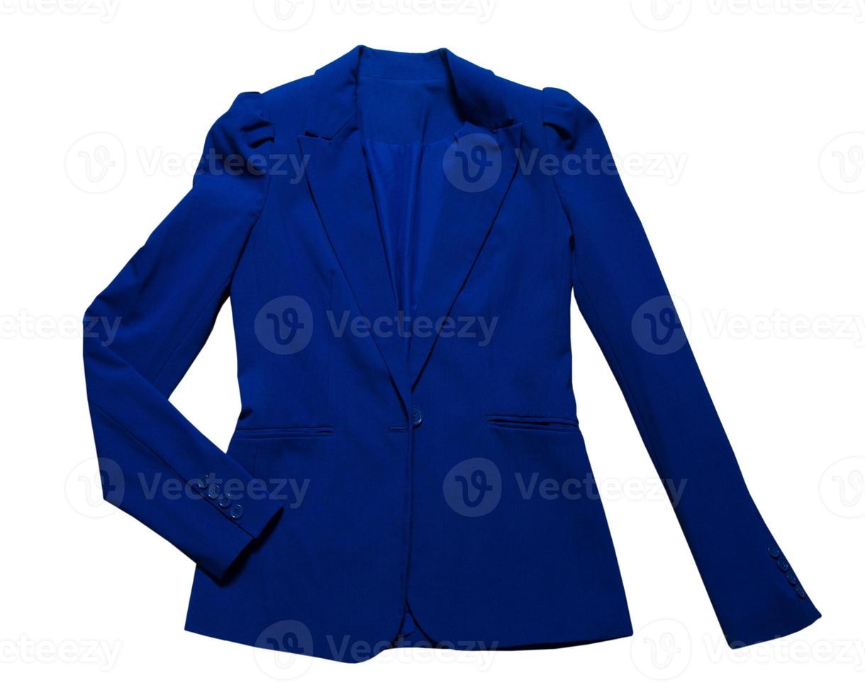 Close up femme costume bleu sur isolé sur fond blanc, veste bleue libre photo