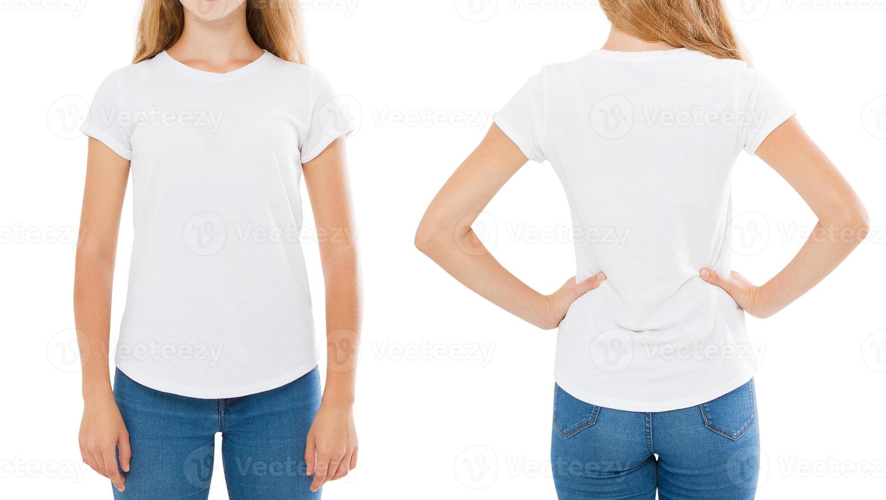 fille posant dans un ensemble de t-shirts blancs, espace de copie, t-shirt vierge, t-shirt vide photo