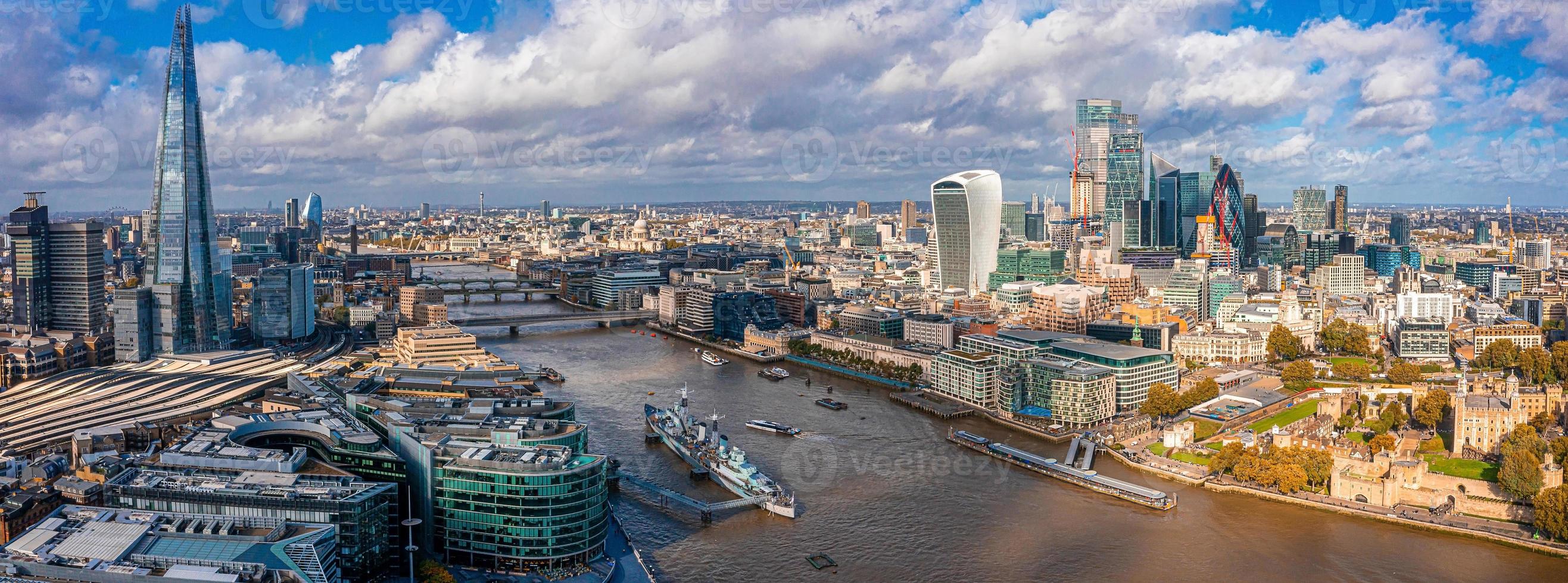 scène panoramique aérienne du quartier financier de la ville de londres photo