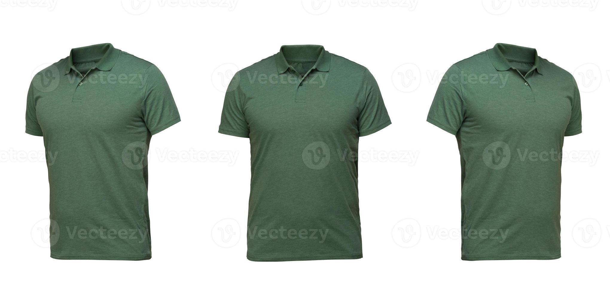 polo vert. chemise vue de face trois positions sur fond blanc photo