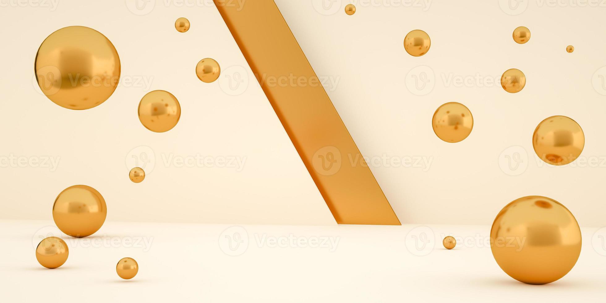 Rendu 3d, fond minimaliste abstrait et moderne avec des sphères dorées photo