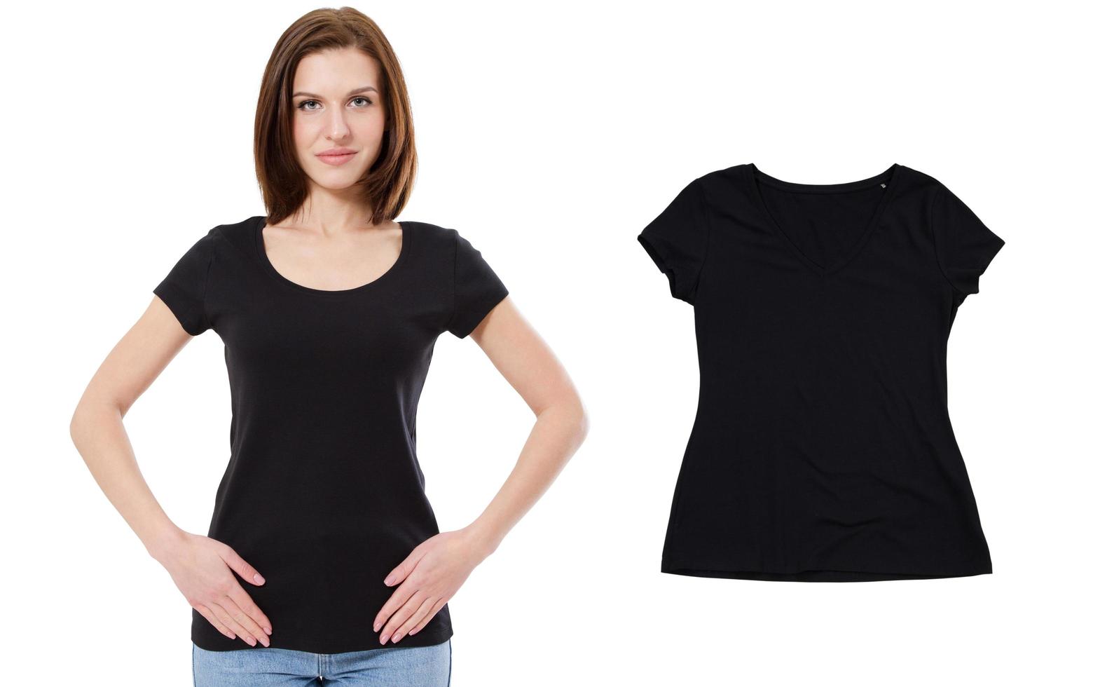 ensemble de t-shirt noir - fille en t-shirt noir gros plan, arrière-plan gros plan t-shirt photo
