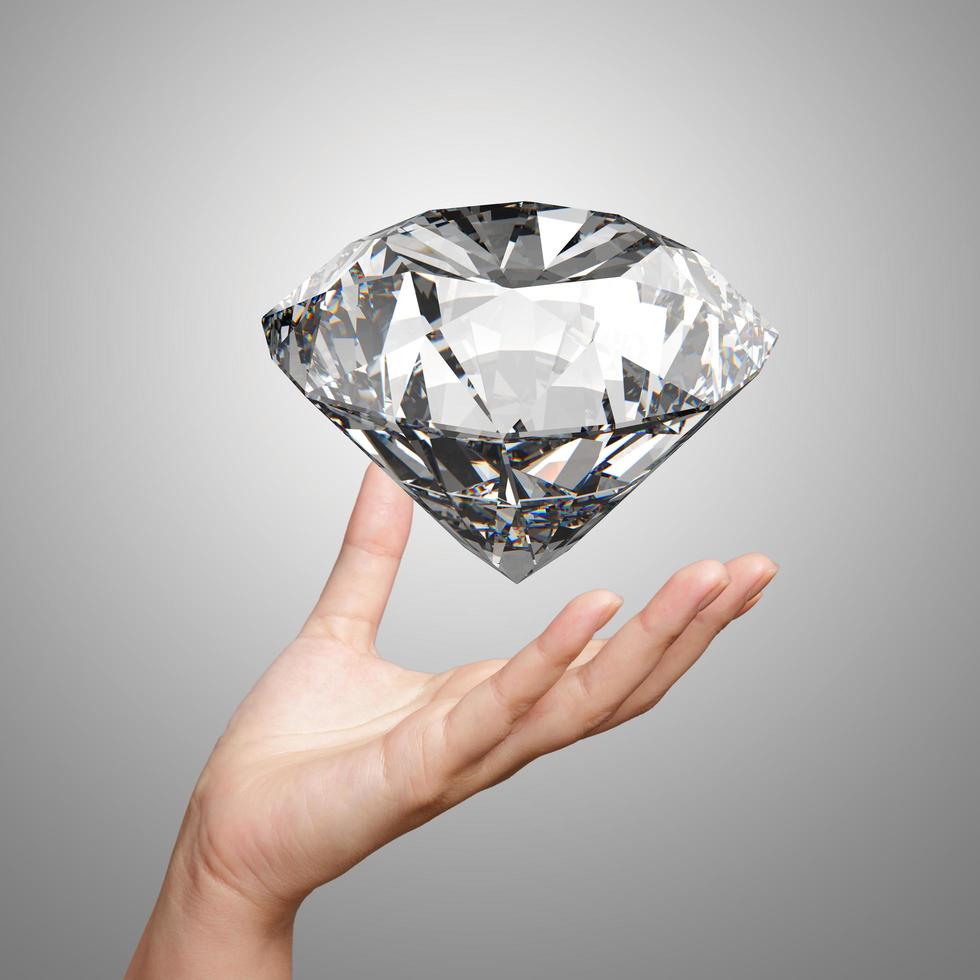 main tenant un diamant 3d sur fond blanc photo