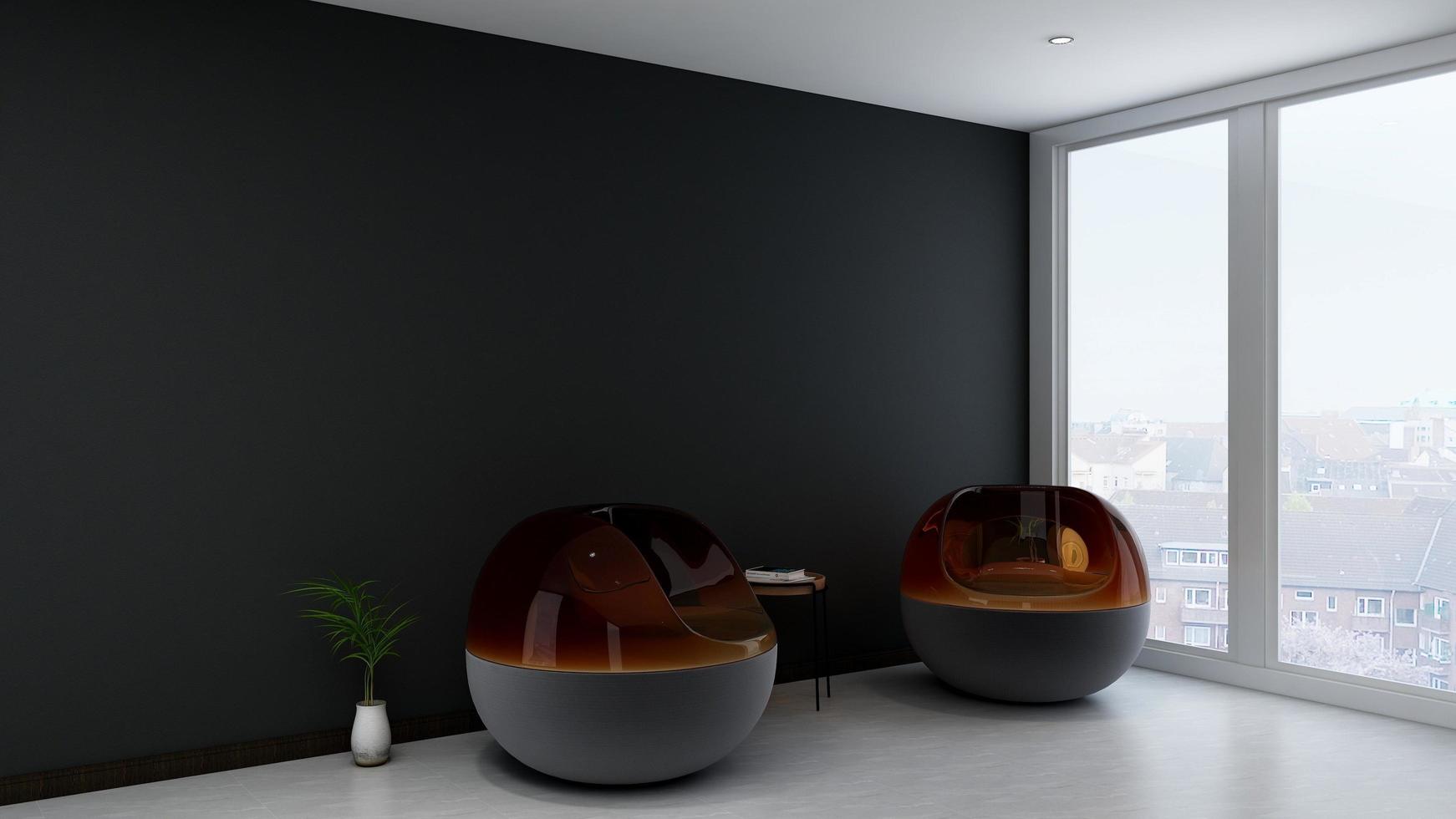 Conception de maquette de mur de salon de bureau d'invité de rendu 3d avec un concept de design d'intérieur minimaliste moderne photo