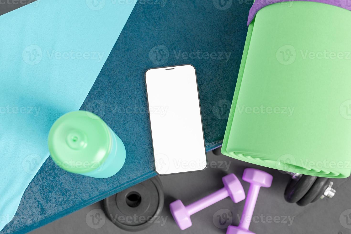 maquette d'un téléphone portable sur un banc de gym photo