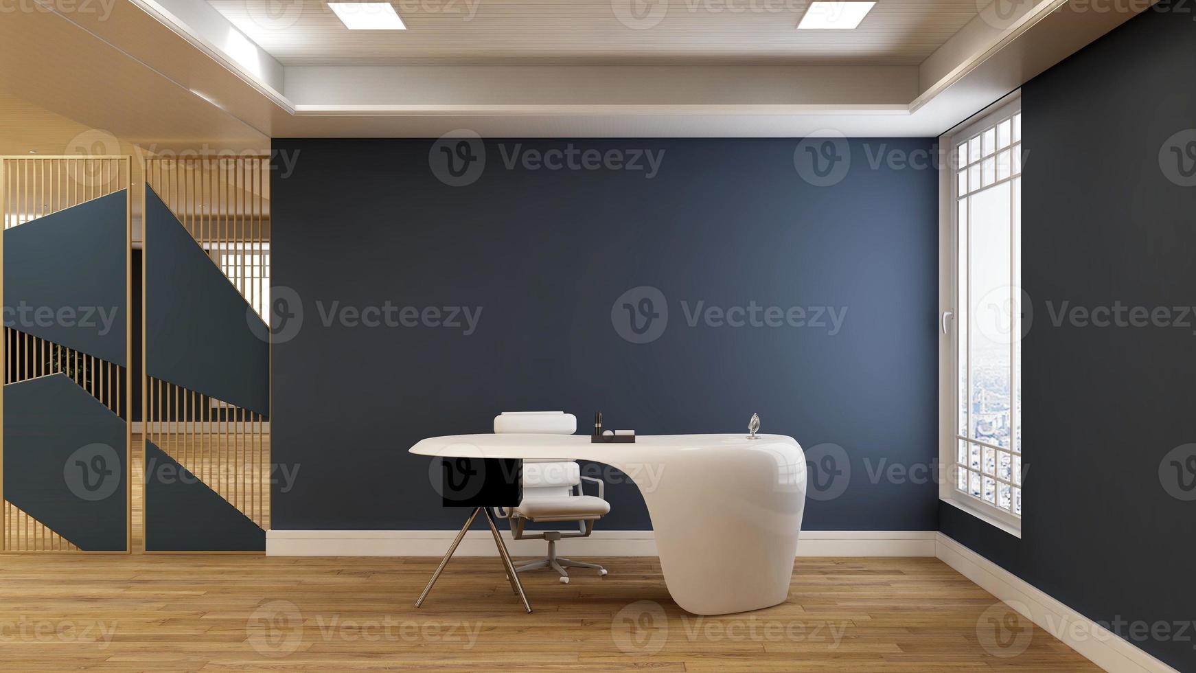 Salle de gestion de bureau d'affaires moderne de rendu 3d avec intérieur de conception 3d pour maquette de logo de mur d'entreprise photo