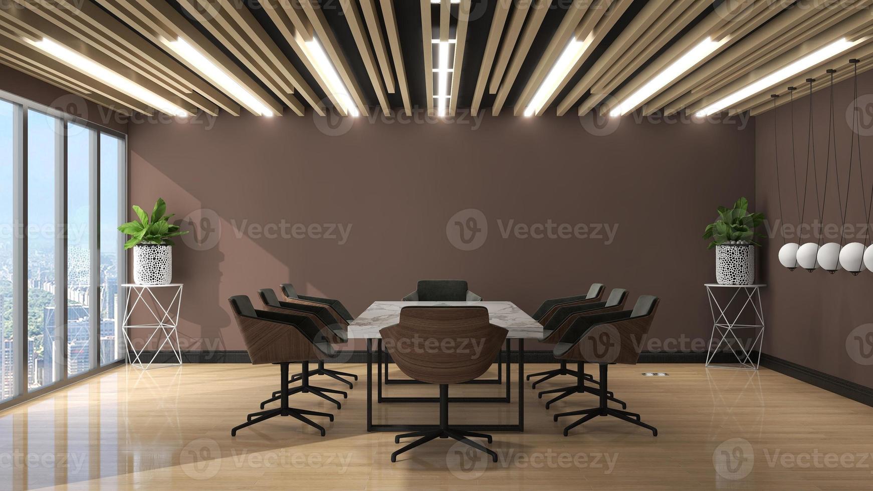 Maquette de salle de réunion moderne de l'espace de travail de bureau de rendu 3d photo