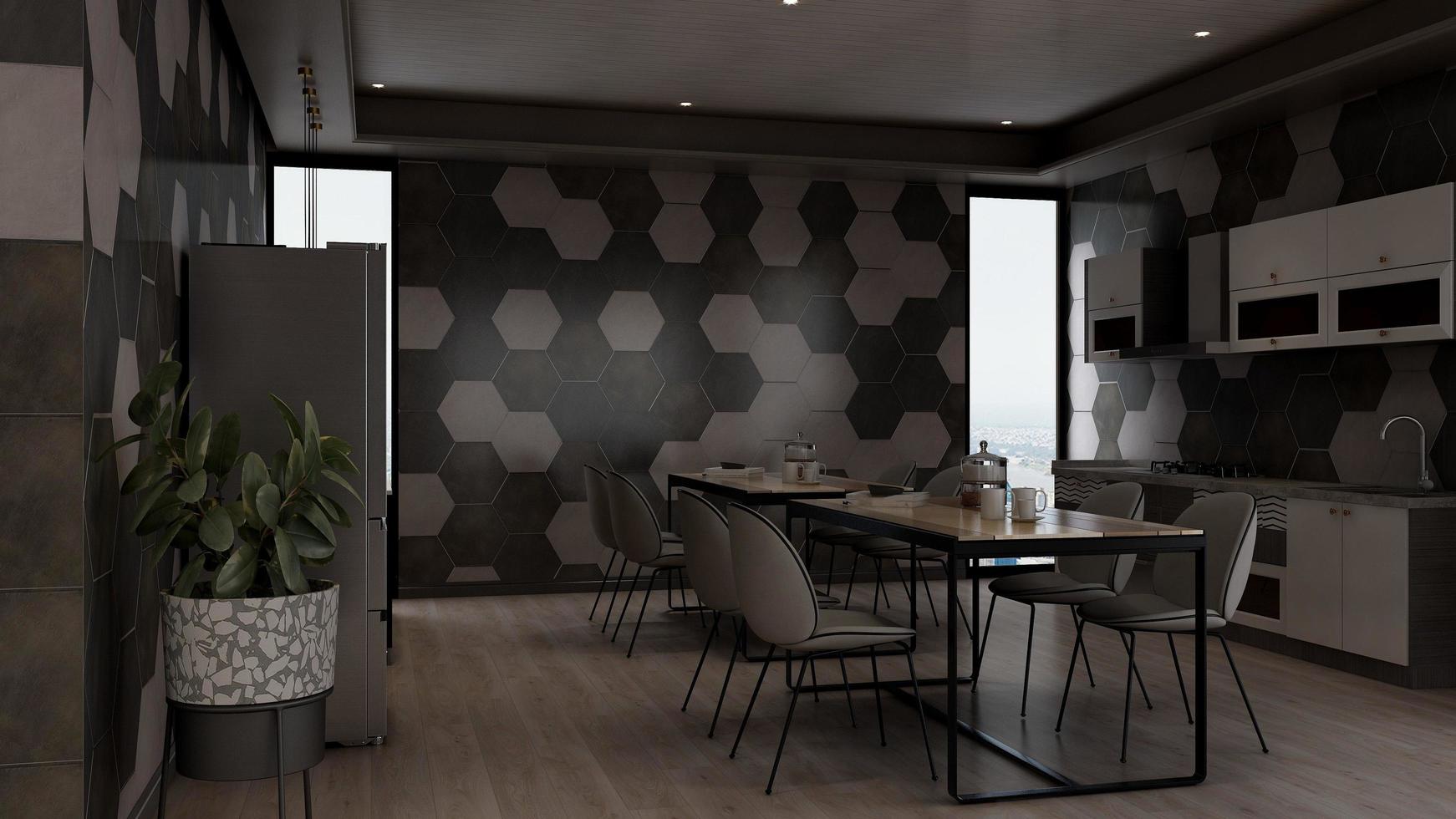 Rendu 3d du garde-manger de bureau minimaliste - concept de bar de cuisine design d'intérieur photo