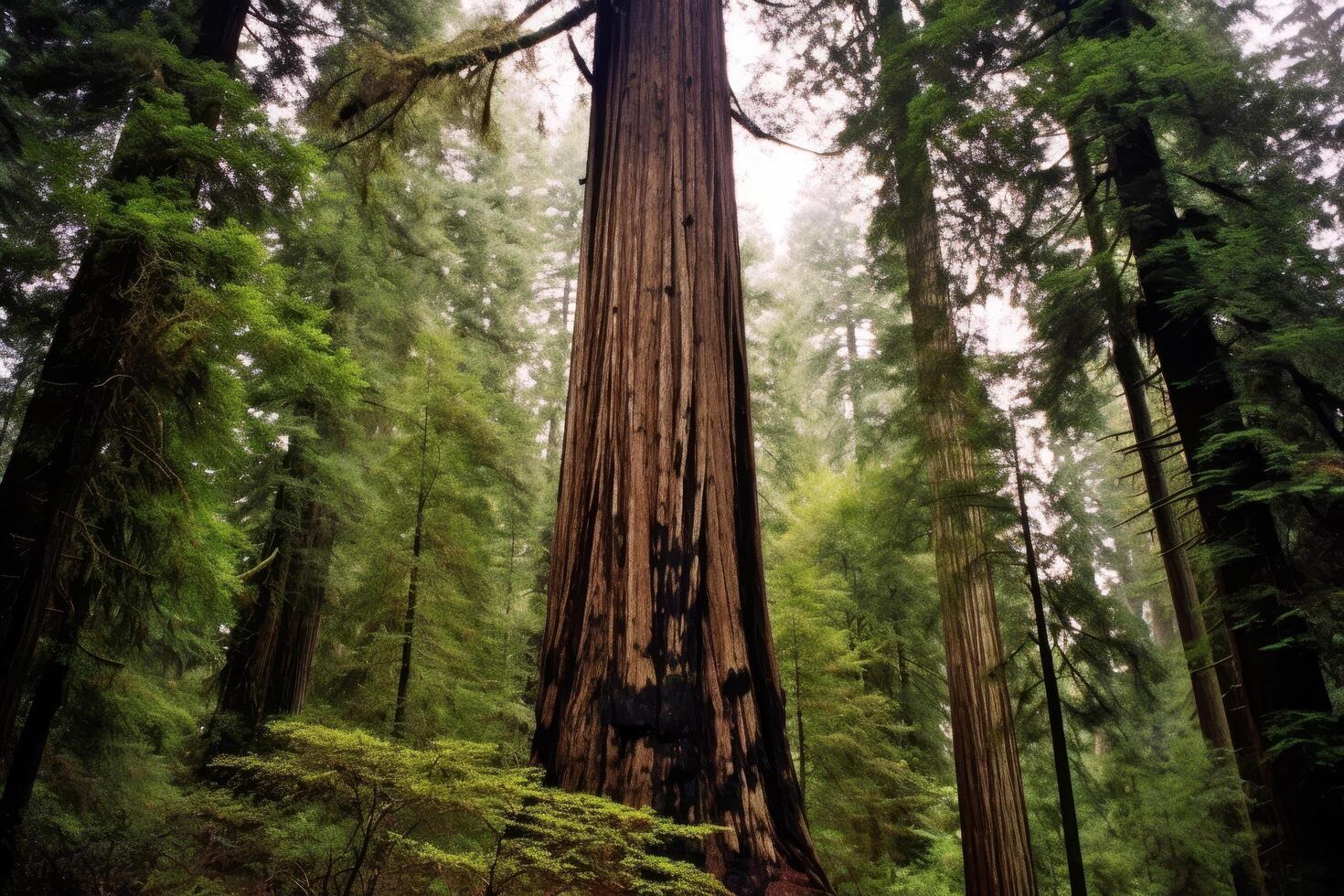 majestueux séquoia forêt dans le brouillard photo