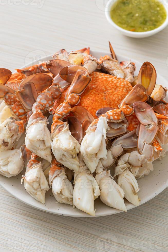 crabe bleu cuit à la vapeur avec sauce épicée aux fruits de mer photo