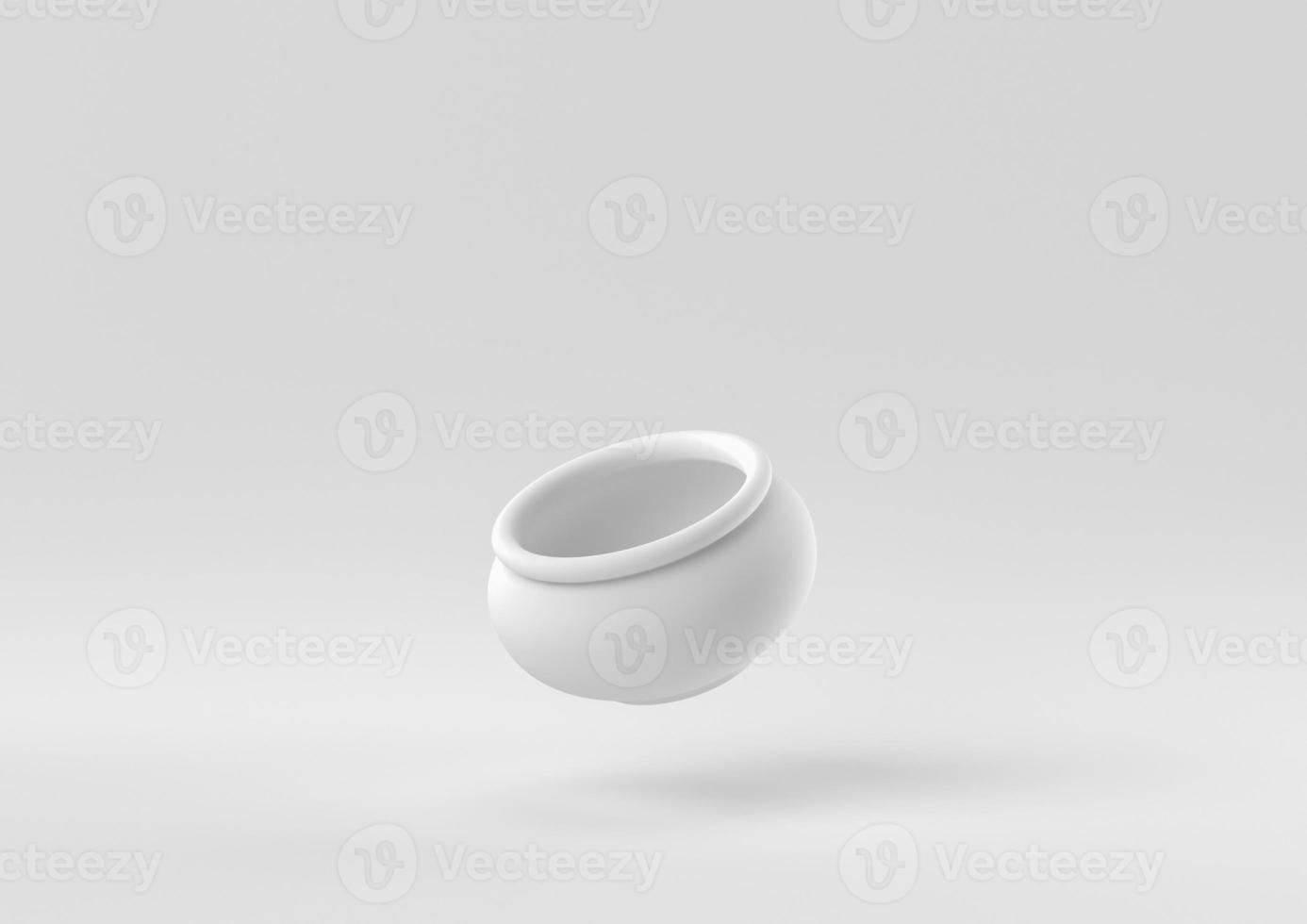 poterie blanche flottant sur fond blanc. idée de concept minimal créatif. monochrome. rendu 3D. photo