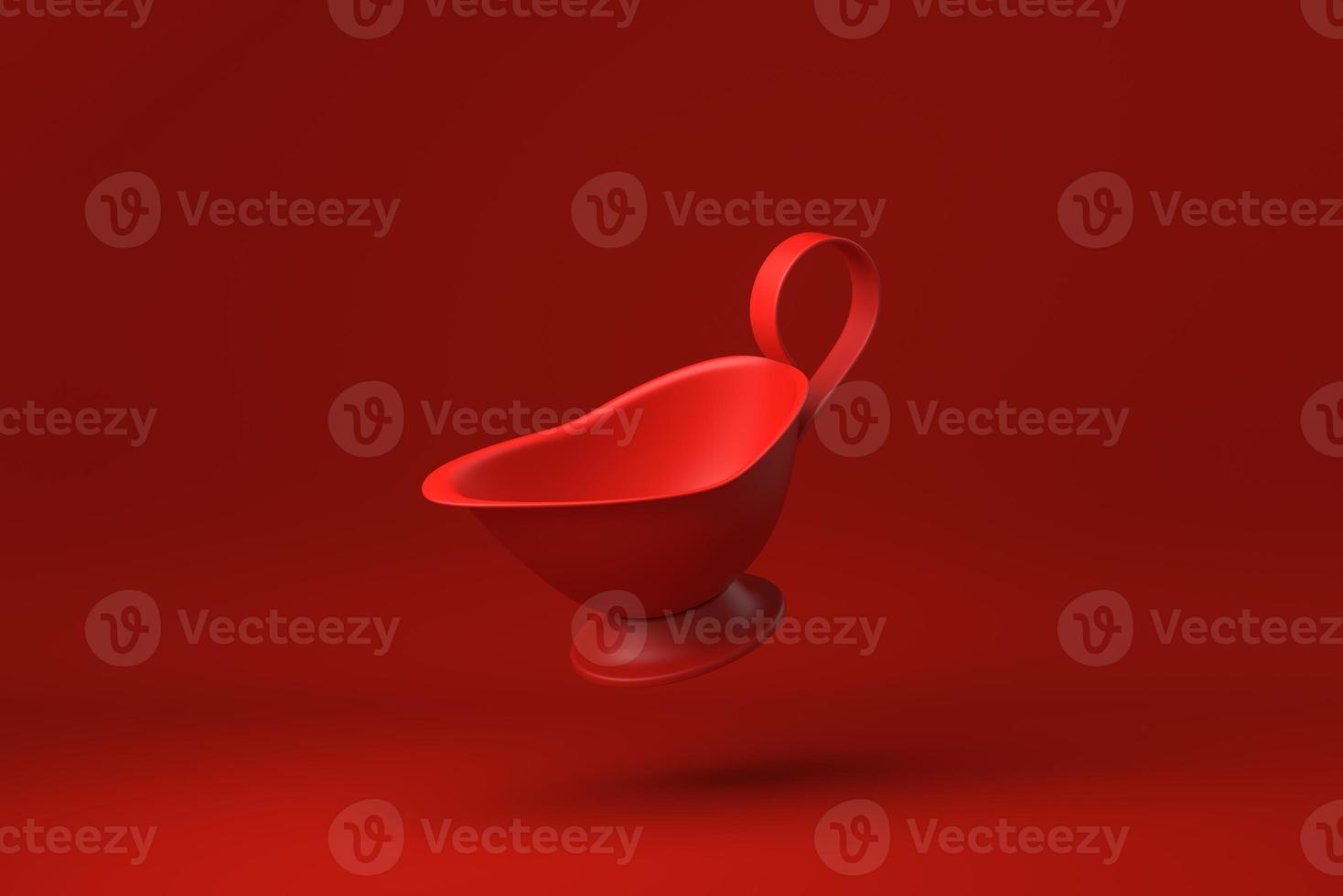 pichet rouge ou pot à lait flottant sur fond rouge. idée de concept minimal créatif. monochrome. rendu 3D. photo